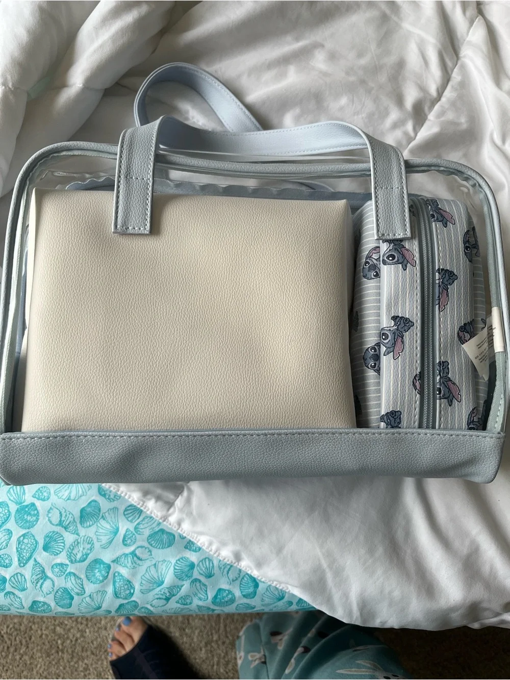 Disney Stitch Clear Tote Bag in Light Blue & Cream with Character Print